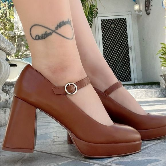 TAN NATURAL BABYDOLL MARYJANE BLOCK HEEL - Picture 3 of 5